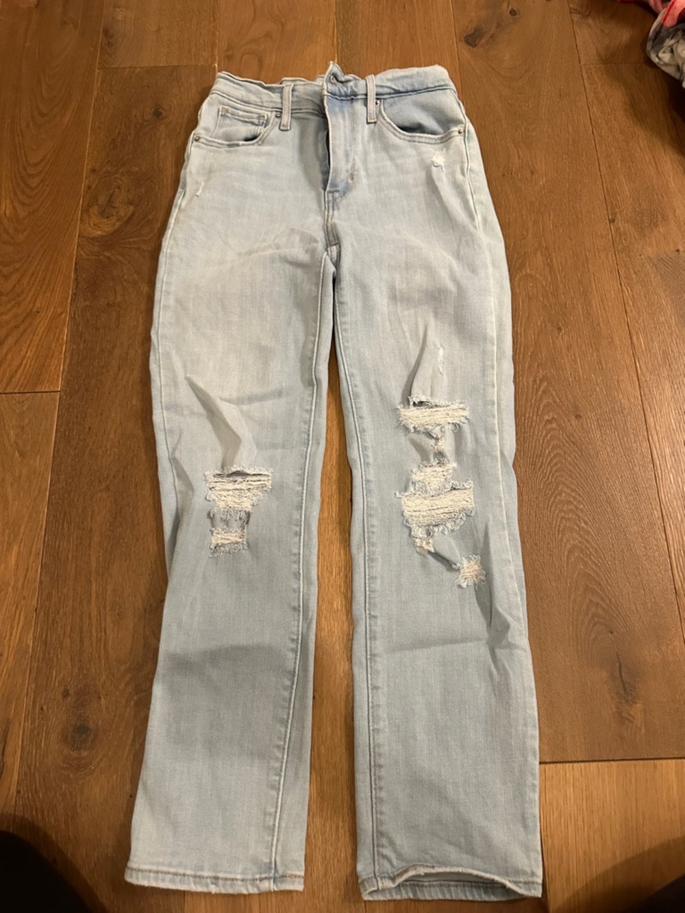 Levi's Light Blue Distressed Straight-Leg Jeans